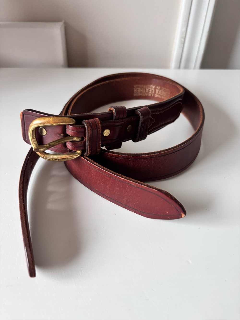Classic Brown Leather Belt with Brass Buckle - Men Accessories